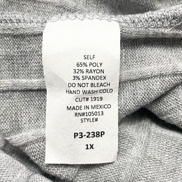 Andree by Unit Womens Size 1X Relaxed Fit Rib Knit Sweater Shirt Cowl Neck Gray - Picture 9 of 9